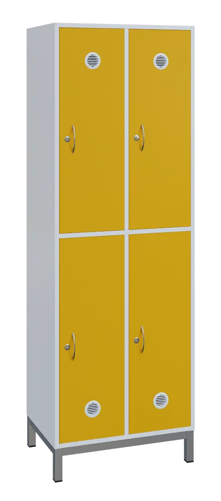 SBS-2222 šatní skříň 4-boxová, 1800x600x400 mm, kovové nohy, korpus bílý, dvířka žlutá odio